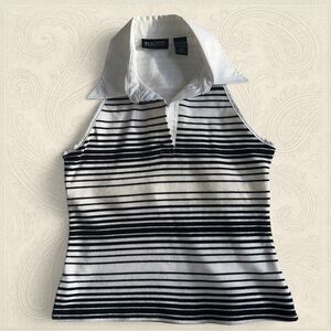 New York & Company Black and White Striped Blouse late 1990’s sporty vintage